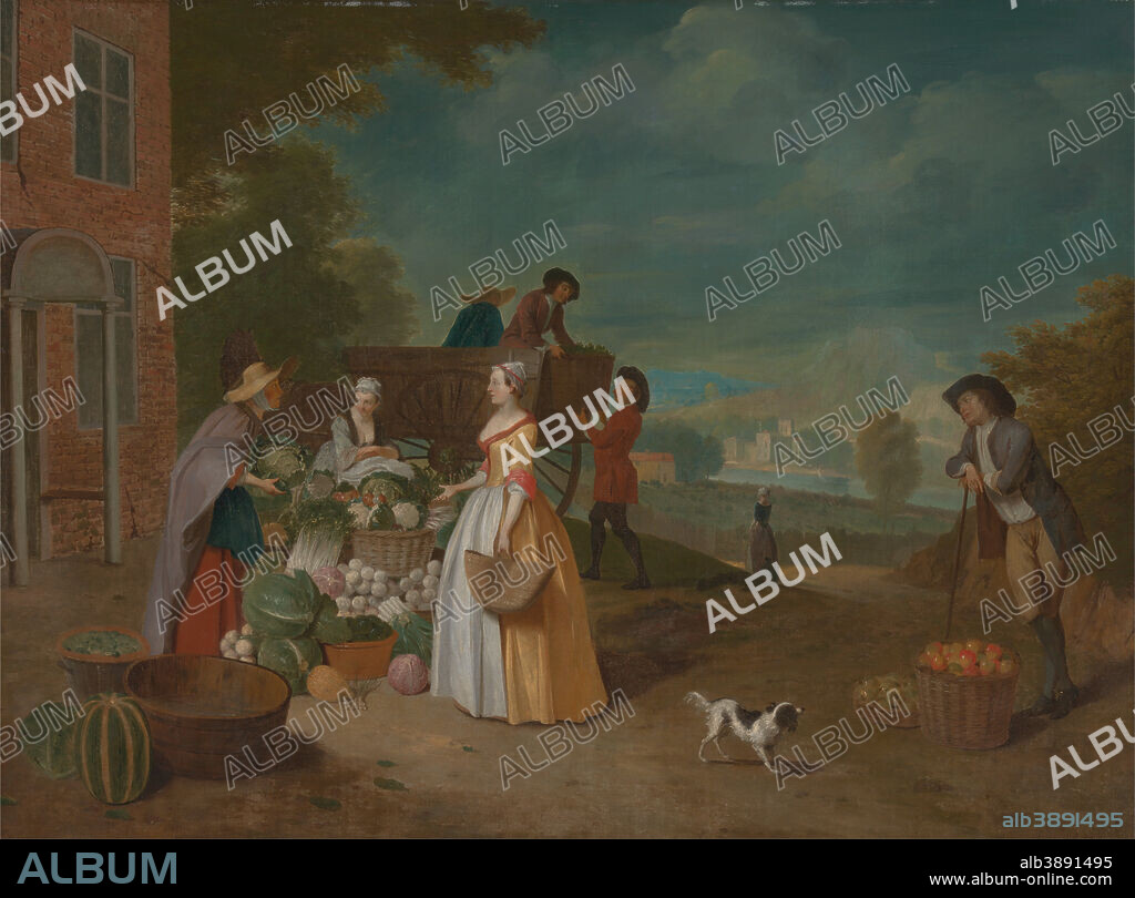 PETER ANGELLIS. The Vegetable Seller. Date/Period: Between 1725 and 1728. Painting. Oil on canvas. Height: 800 mm (31.49 in); Width: 1,092 mm (42.99 in).