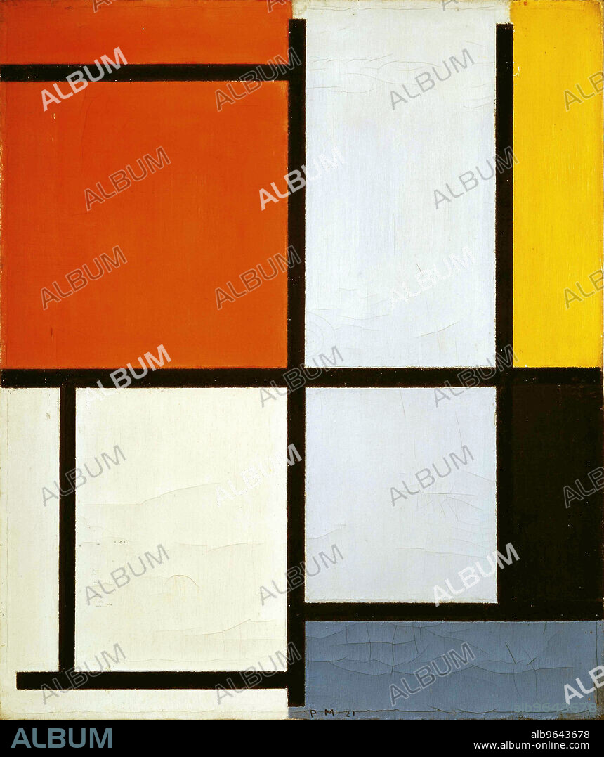 PIET MONDRIAN. Composition No. 3 with orange-red, yellow, black and grey.