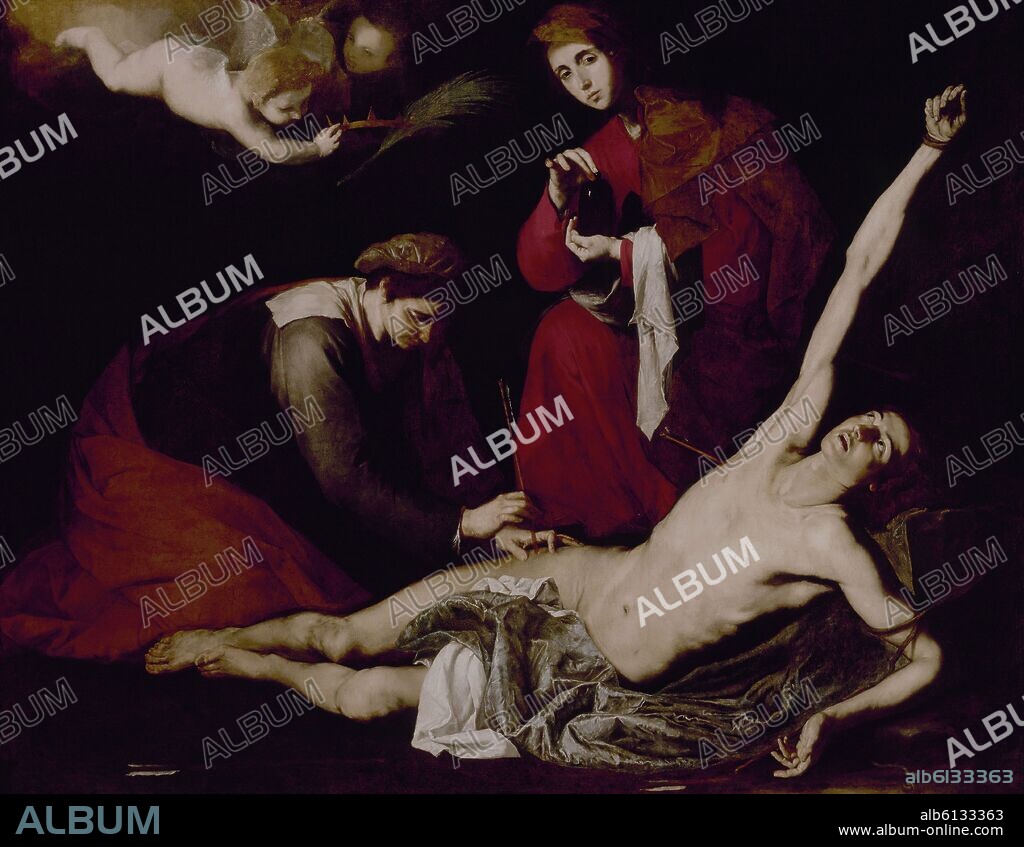 JOSE DE RIBERA 'LO SPAGNOLETTO'. SAN SEBASTIAN TRAS EL MARTIRIO O ATENDIDO POR LAS SANTAS MUJERES - 1621 - BARROCO ESPAÑOL - L 1,80 x 2,28 m.