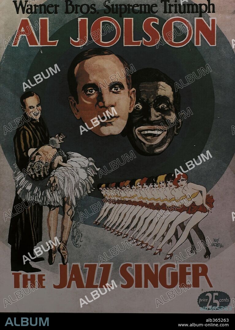 Poster of THE JAZZ SINGER, 1927, directed by ALAN CROSLAND. Copyright WARNER BROTHERS.