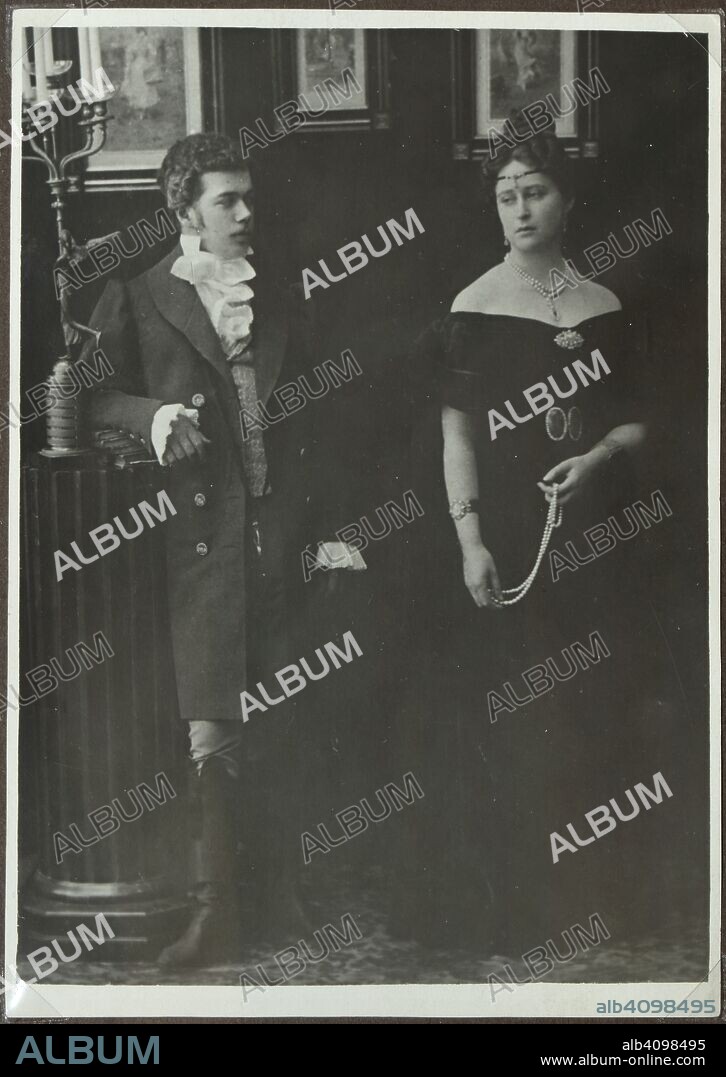 ANONYMOUS. Emperor Nicholas II (1868-1918) and Grand Duchess Elizabeth Fyodorovna (1864-1918) in the amateur performance "Eugene Onegin".