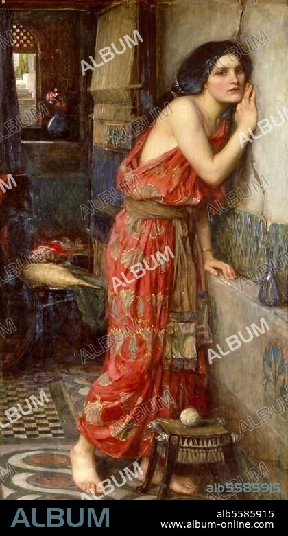 JOHN WILLIAM WATERHOUSE. Waterhouse, John William 1849-1917. "Thisbe or the Listener" (Thisbe oder die Lauscherin), 1909. Öl auf Leinwand, 97 × 59 cm. Kunsthandel London, Sotheby's, 18. Juni 1985, Lot 36.