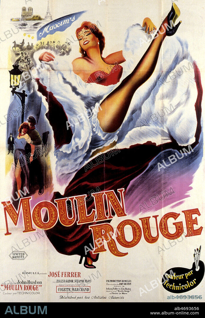 Affiche du film 'Moulin rouge' realise en 1953 par John HUSTON (1906-1987) avec Jose FERRER, Colette MARCHAND, Zsa Zsa GABOR et Suzanne FLON. Credit : Coll. Perron/KHARBINE-TAPABOR.