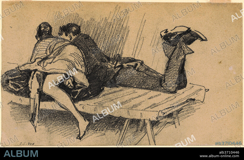 JOHN SINGER SARGENT. Couple on a Cot. Dated: c. 1874-1877. Dimensions: sheet: 10.16 × 16.51 cm (4 × 6 1/2 in.). Medium: graphite on wove paper.