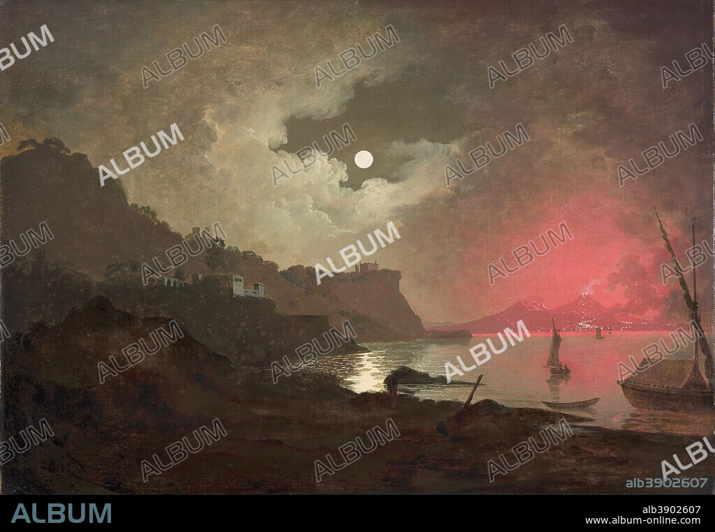 JOSEPH WRIGHT OF DERBY. A view of Vesuvius from Posillipo, Naples. Date/Period: Between ca. 1788 and ca. 1790. Painting. Oil on canvas. Height: 54 mm (2.12 in); Width: 77.50 mm (3.05 in).