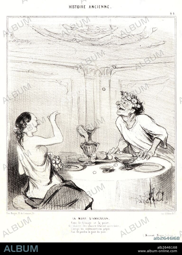 Honoré Daumier (French, 1808 - 1879). La Mort d'Anacréon, 1842. From Histoire Ancienne. Lithograph on white wove paper. Image: 231 mm x 200 mm (9.09 in. x 7.87 in.). Third of three states.