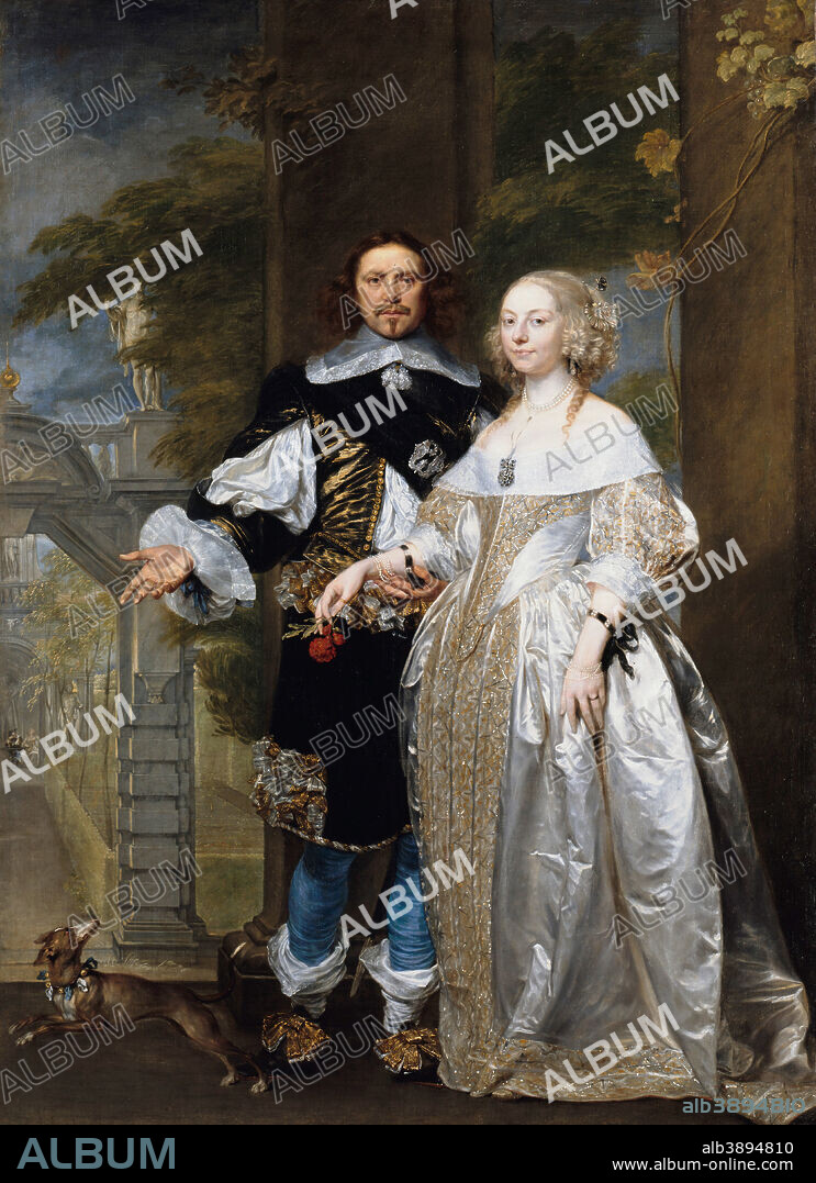 GONZALES COQUES. Portrait of a Married Couple in the Park. Date/Period: 1662. Painting. Oil on canvas. Height: 239 cm (94 in); Width: 174 cm (68.5 in).