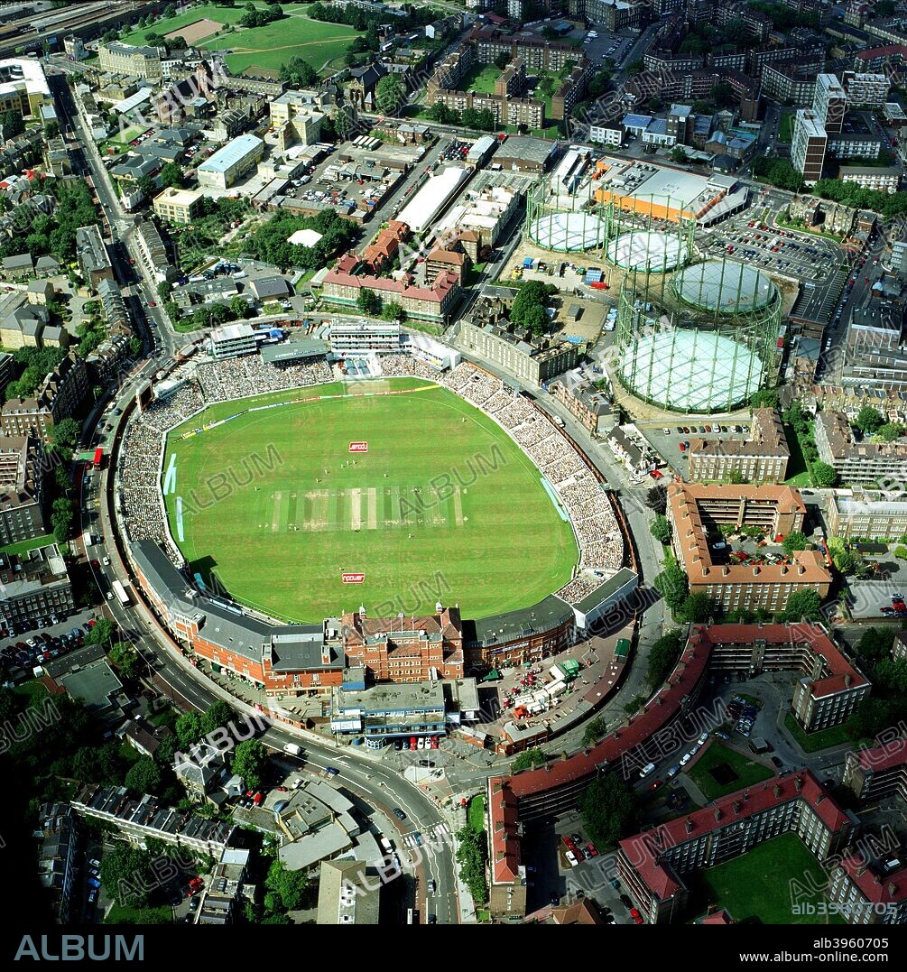 The Oval Cricket Ground, Kennington, London, 2001. Aerial view of the ground during the final afternoon of the 5th and final test match of the 2001 Ashes series between England and Australia.