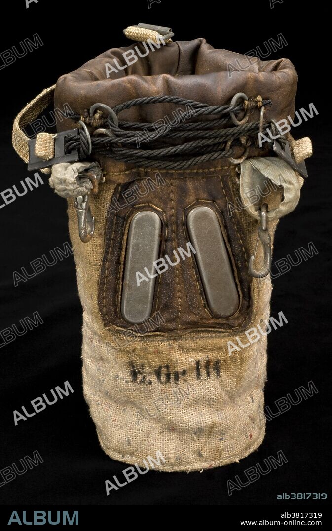 German gas mask for horse, 1914-1918. Horses were used extensively during the First World War, being called on to perform tasks such as pulling ambulances full of wounded men or moving heavy artillery pieces. Gas warfare was first used by the German Army in 1915, although quite soon after both sides were using it. Protective equipment was slowly developed for both men and horses. This gas mask was designed to fit over the horse's nose. The Germans actually developed several types of gas masks for horses, and even one for dogs. This gas mask was found at a German equipment dump in France in August 1918 by the British Army.