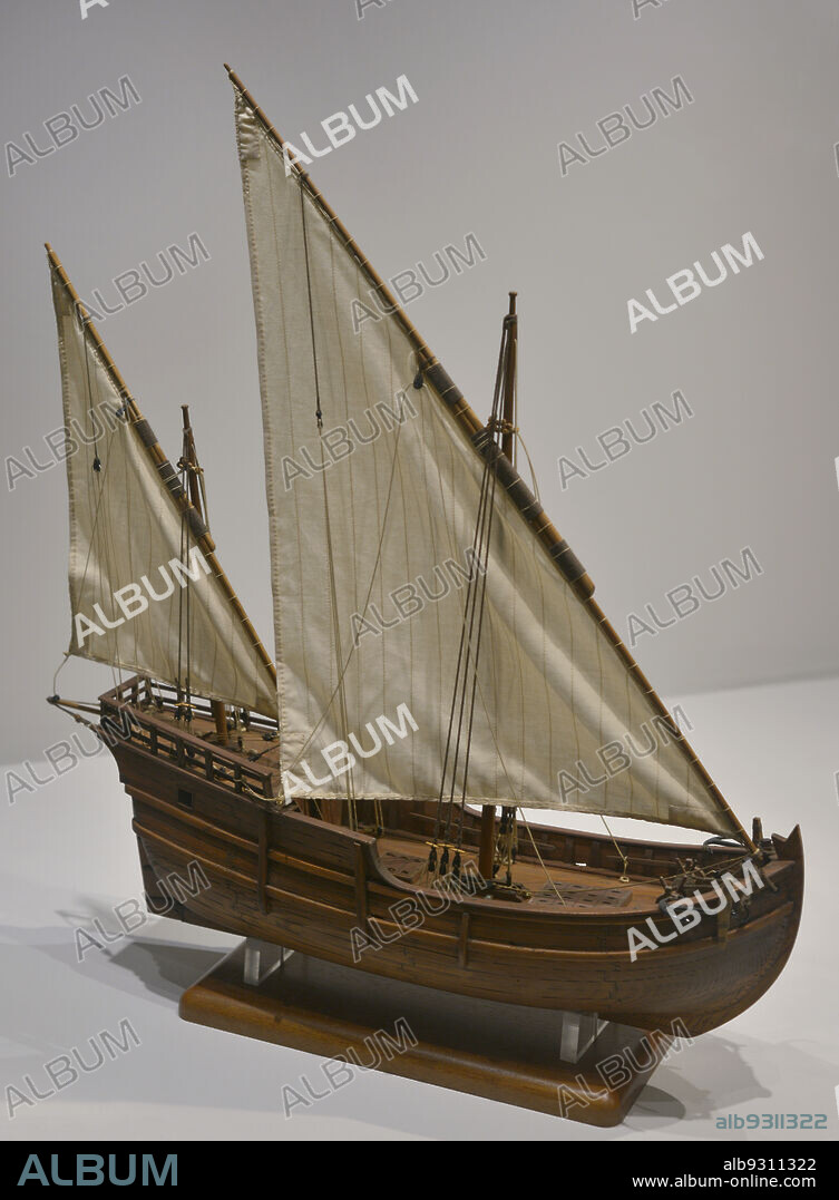 Carabela latina de dos mástiles. Conocida como "carabela de descubrimiento". Fue el principal tipo de embarcación utilizada en la exploración marítima desde 1440 hasta finales del siglo XV. Maqueta. Museo de Marina. Lisboa, Portugal.
