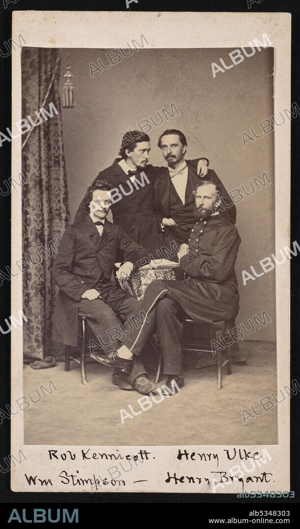 Group Portrait of Megatherium Club, Circa 1862-1863. These four young naturalists lived in the Smithsonian Institution Building, or Castle, and often collected for the Smithsonian while on exploring expeditions in the mid-nineteenth century. Clockwise fro.