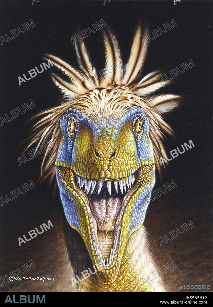 Neuquenraptor argentinus, front view. Acrylic painting with marten brushes.