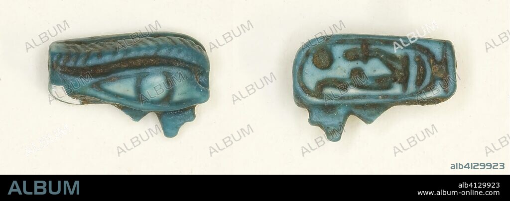 ANCIENT EGYPTIAN. Amulet of the Eye of Horus. Egyptian. Date: 1390 BC-1352 BC. Dimensions: 1.1 × 0.8 × 0.5 cm (7/16 × 5/16 × 3/16 in.). Faience. Origin: Egypt.
