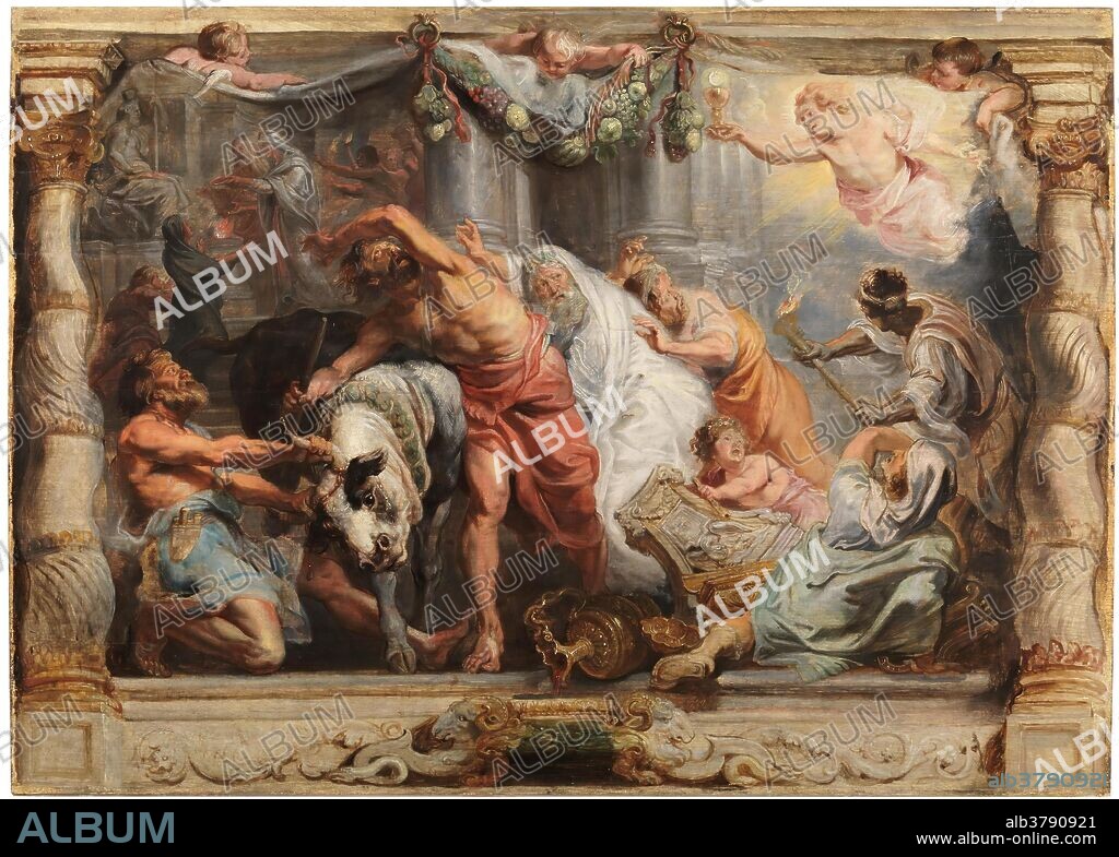 PETER PAUL RUBENS. Pedro Pablo Rubens / 'La victoria de la Eucaristía sobre la Idolatría'. Hacia 1625. Óleo sobre tabla, 65 x 91 cm.