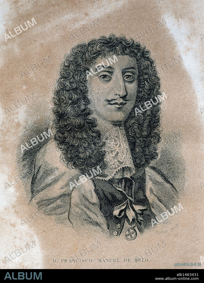 MELO, Francisco Manuel de (Lisboa, 1608-1666). Escritor, político e historiador portugués. Autor de "Historia de los movimientos, separación y guerra de Cataluña", publicada en castellano en 1645, bajo el seudónimo de "Clemente Libertino". Grabado del siglo XVIII.
