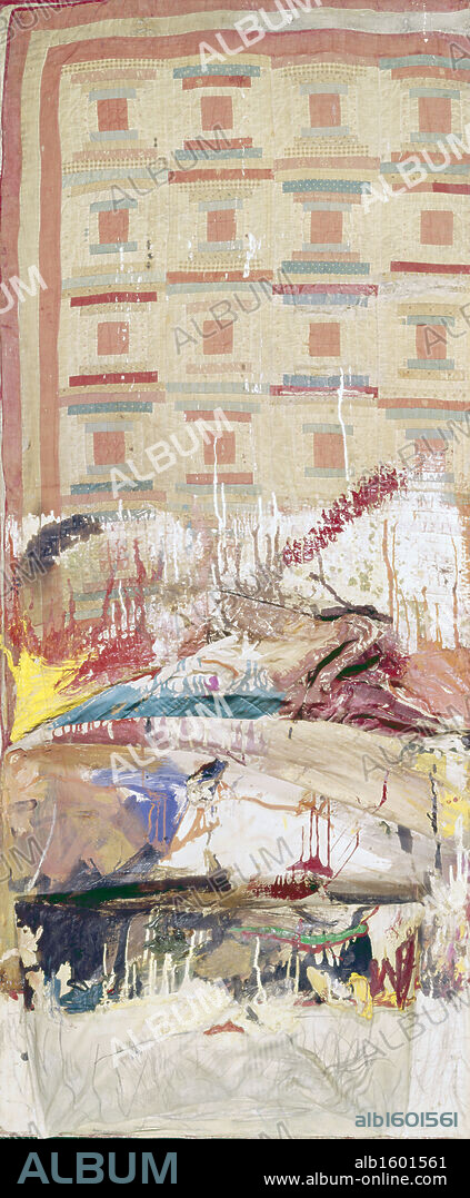 Bed by Robert Rauschenberg, combine painting, 1955, born 1925, USA, New York State, New York City, Leo Castelli Gallery.