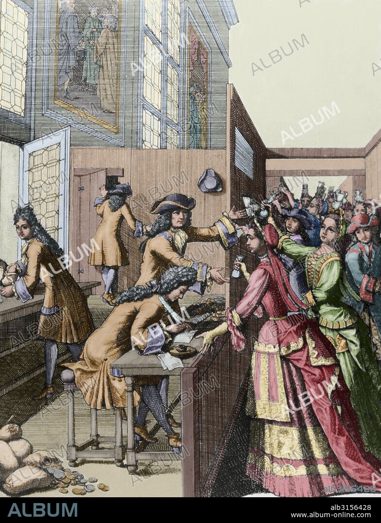 HISTORIA DE FRANCIA (SIGLO XVIII). TRIBUTOS AL REY. "PAGO DE IMPUESTOS DEL PUEBLO DE FRANCIA". Grabado satírico de la época. Coloreado.