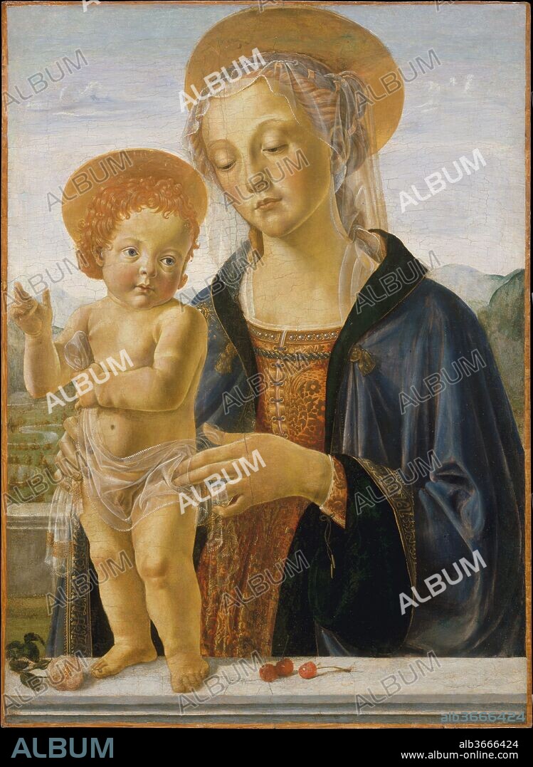 Madonna and Child. Artist: Workshop of Andrea del Verrocchio (Italian, Florence 1435-1488 Venice). Dimensions: 26 x 19 in. (66 x 48.3 cm). Date: ca. 1470.
Verrocchio, a great sculptor, painter, and draftsman ran the most prestigious workshop of the last third of the fifteenth century in Florence. (Botticelli and the young Leonardo were among those associated with the shop.) This picture is of fine quality and is based on a design by Verrocchio. It dates about 1470. Although the left side of the Madonna's face is badly damaged, passages such as the Child's head convey the original quality of the painting.