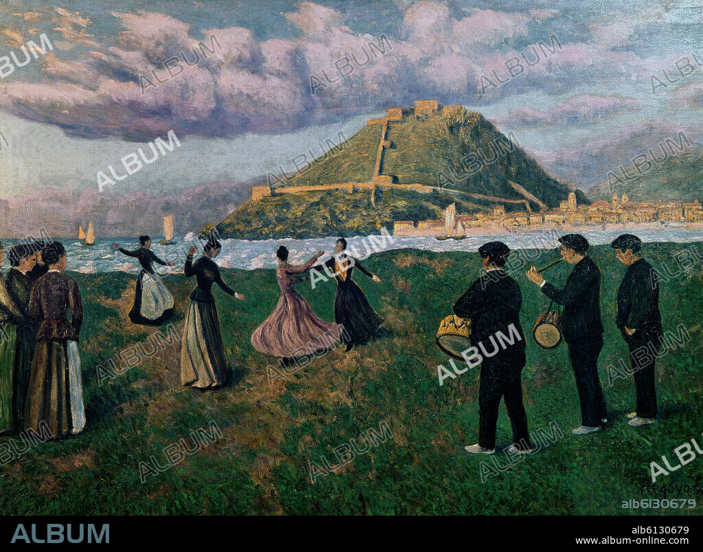 DARIO DE REGOYOS VALDES. 'El baile del antiguo, San Sebastián', hacia 1890, Óleo sobre lienzo, 73,5 x 100,5 cm.