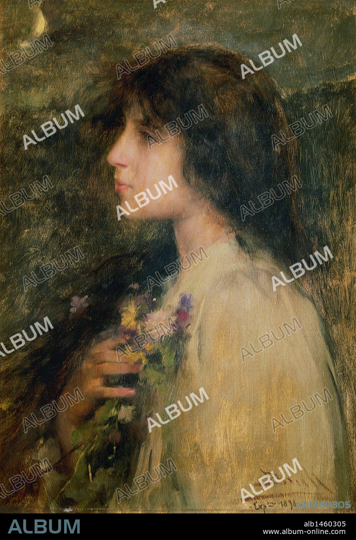 ARTE S. XIX. ESPAÑA. BRULL, Joan (Barcelona,1868-1912). Pintor catalán, representante del periodo modernista. "ENSUEÑO" (1906). Oleo sobre lienzo. Obra que junto a la de "Las ninfas" es característica de su etapa final. Círculo del Liceo. Barcelona. Cataluña.