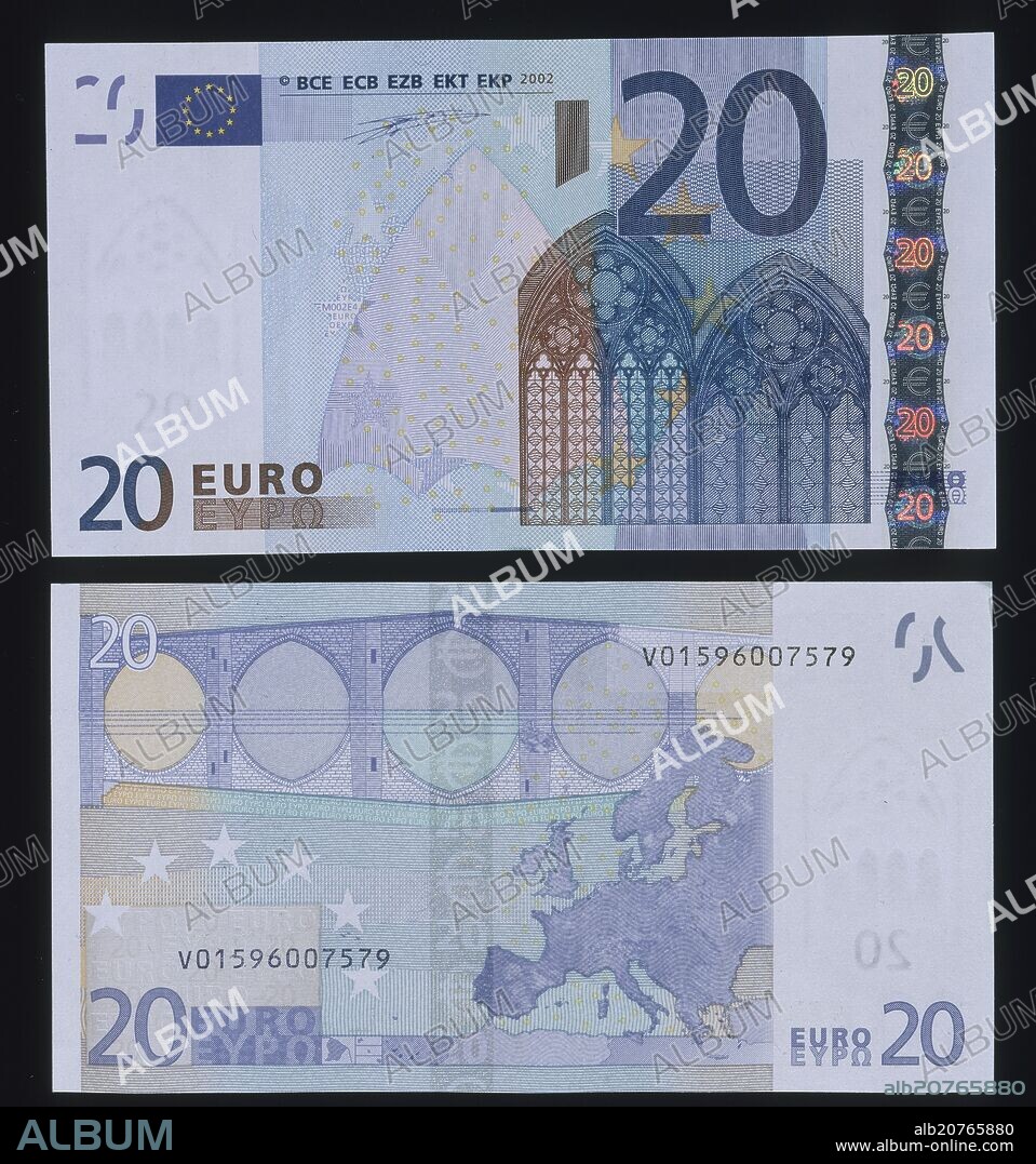 BILLETES DE VEINTE EUROS - ANVERSO Y REVERSO.