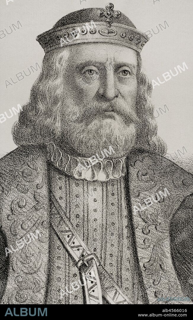 Aznar I Galindez (d. 839). Count of Aragon (809-820), Cerdanya and Urgell (820-839). Portrait, detail. Illustration by Santiago Llanta. Lithography. Cronica General de Espa–a, Historia Ilustrada y Descriptiva de sus Provincias. Aragon, 1866.