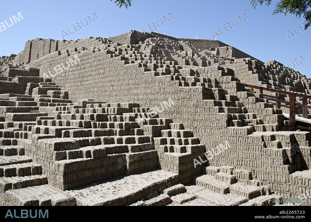 Huaca Pucllana. Lima culture 200 AD and 700 AD. Miraflores district. Lima city. Peru.Archaeological site.