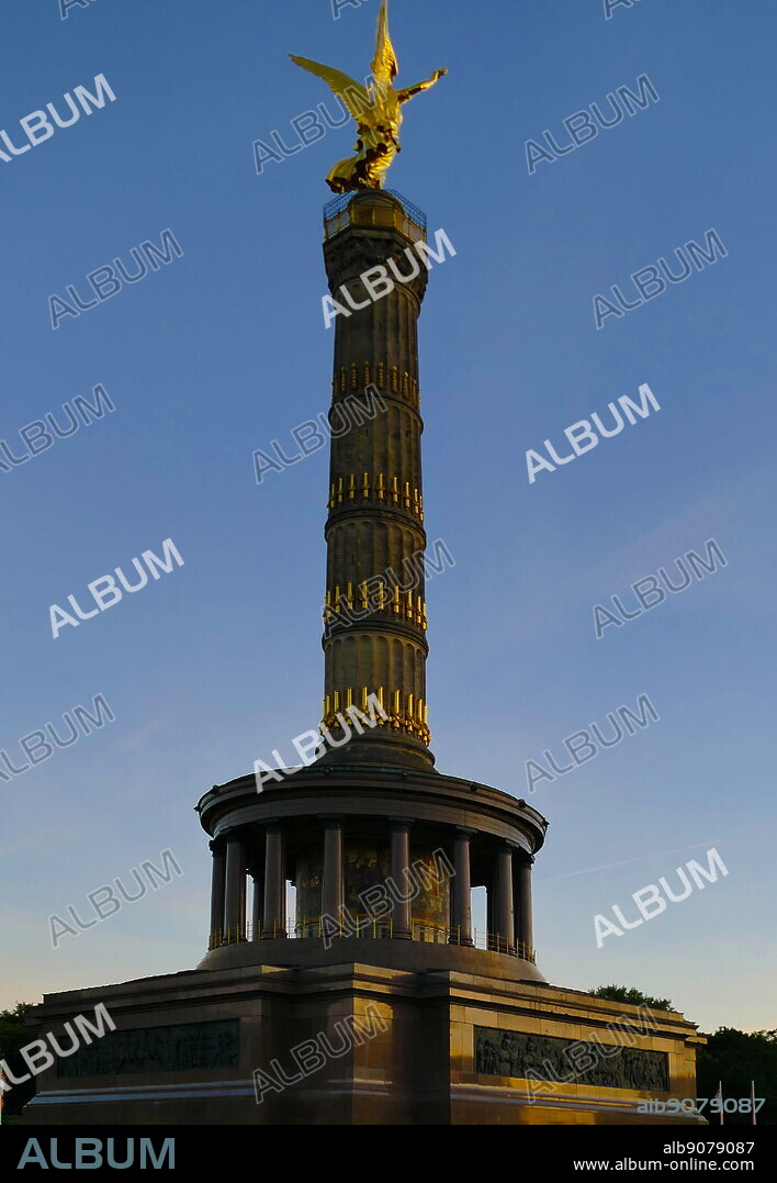 Photograph of the Victory Column (Siegessaule) Monument in Berlin, Germany. Designed by Heinrich Strack, after 1864 to commemorate the Prussian victory in the Danish-Prussian War. Heinrich Strack (1805-1880) a German architect of the Schinkelschule. Dated 21st Century.