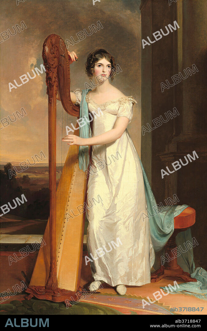 THOMAS SULLY. Lady with a Harp: Eliza Ridgely. Dated: 1818. Dimensions: overall: 214.5 x 142.5 cm (84 7/16 x 56 1/8 in.)  framed: 242.6 x 172.1 x 9.8 cm (95 1/2 x 67 3/4 x 3 7/8 in.). Medium: oil on canvas.