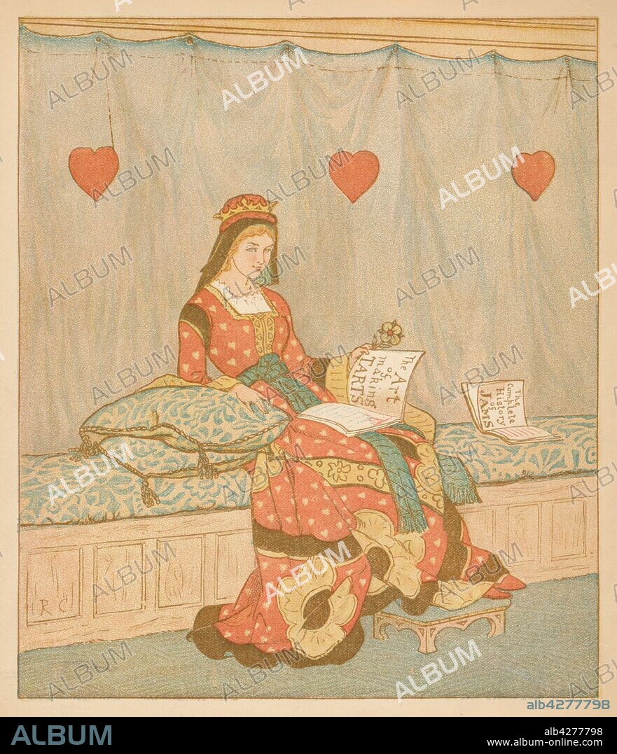 'The Queen of Hearts, She made some Tarts', 1880. From "The Queen of Hearts", illustrated by Randolph Caldecott. [George Routledge & Sons, London, 1880].