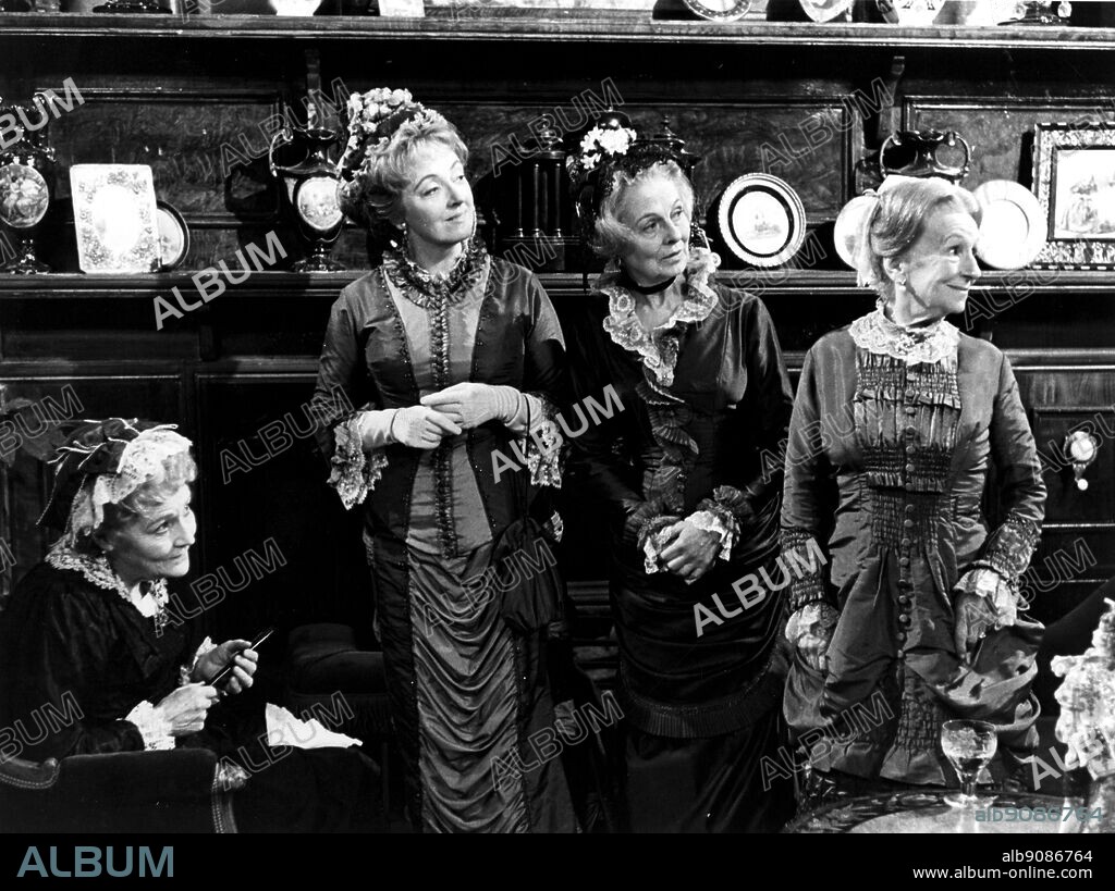 Left to right Fay Compton as Aunt Ann, Fanny Rowe as Emily, Nora Swinburne as Aunt Hester and Nora Nicholson as Aunt Juley in The Forsyte Saga. 1966.