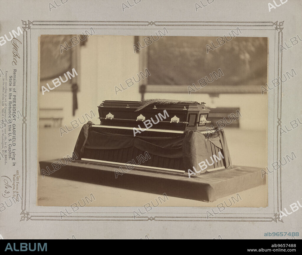 Remains of President Garfield lying in State in the Rotunda of the U.S. Capitol, Washington, DC, USA, Photograph by Charles Milton Bell, 1881.