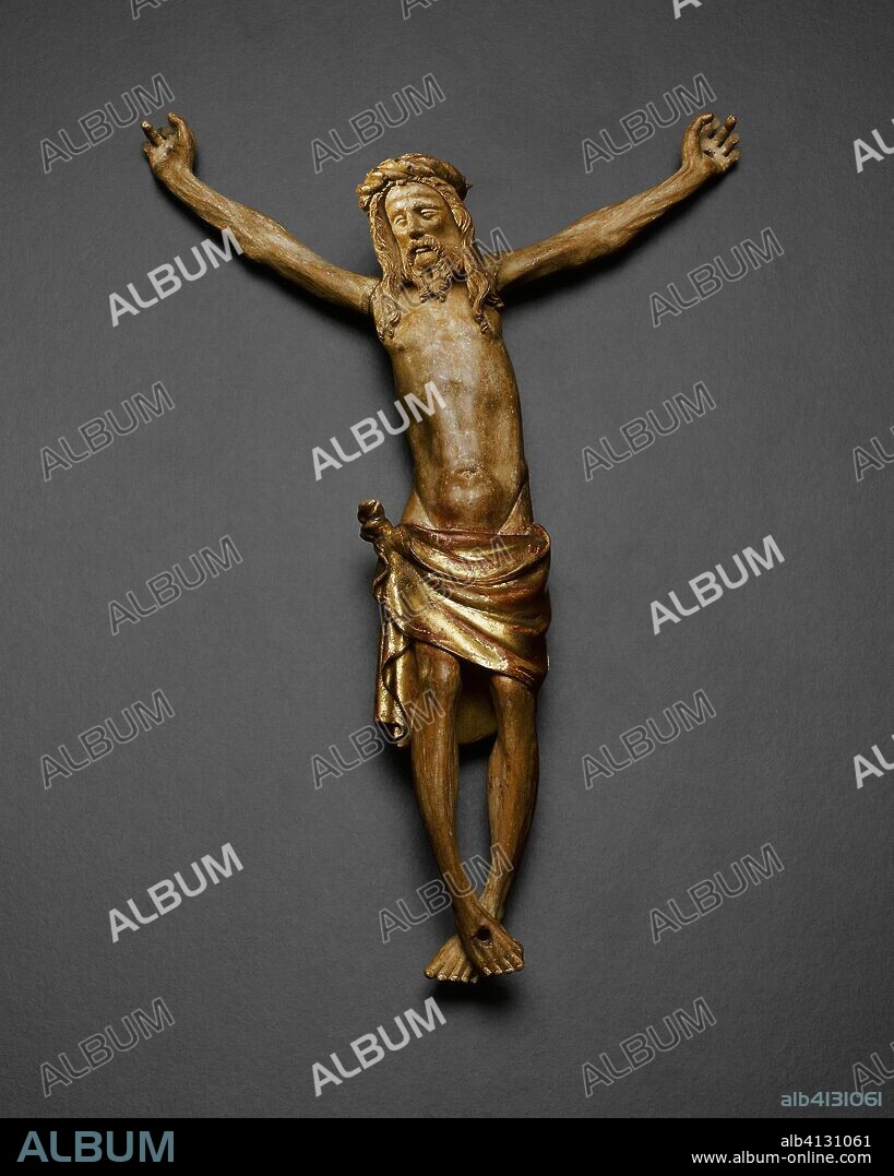 Corpus of Christ, from the Altarpiece of the Crucifixion. Jacques de Baerze; Netherlandish, active before 1384-1399; Melchior Broederlam; Netherlandish, about 1355-about 1411. Date: 1391-1399. Dimensions: 27.7 × 18.3 × 5.2 cm (11 × 6 1/4 × 2 1/16 in.). Walnut with gilding and traces of polychromy. Origin: Flanders.