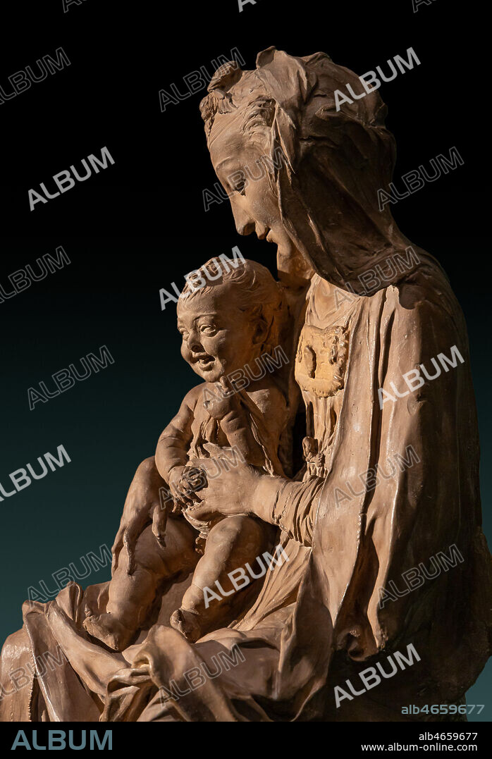 "Madonna and Laughing Child", 1472, by Leonardo da Vinci, terracotta. Detail.