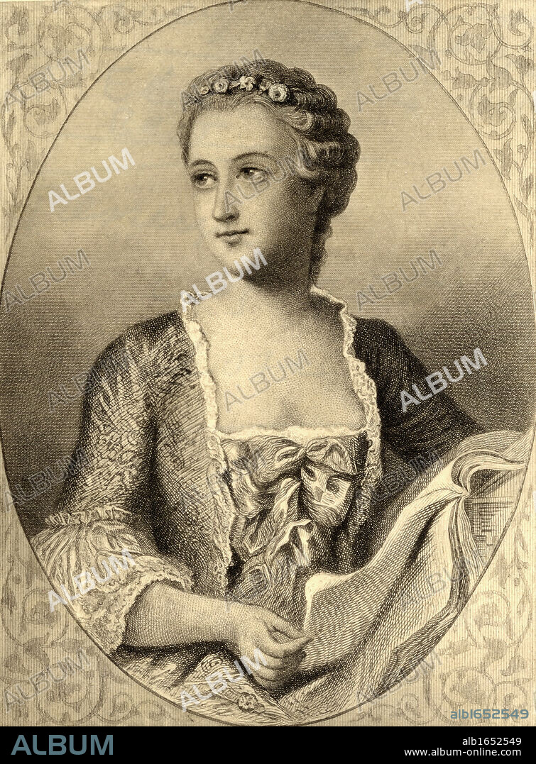Madame Pompadour, Jeanne-Antoinette Poisson, 1721-1764. French mistress to Louis XV. Photo-etching from painting in the Louvre Gallery. From the book ' Lady Jackson's Works, IV. The Old Regime II, Court, Salons, and Theatres' Published London 1899.