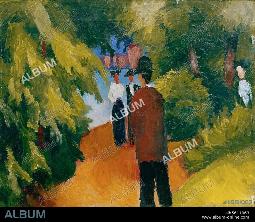 AUGUST MACKE. Macke, August. 1887-1914. "Park am Wasser (Mann im Park) ", 1913. Öl auf Leinwand, 44 × 54 cm. Inv.-Nr. Sammlung Sprengel I/178. Hannover, Sprengel Museum.