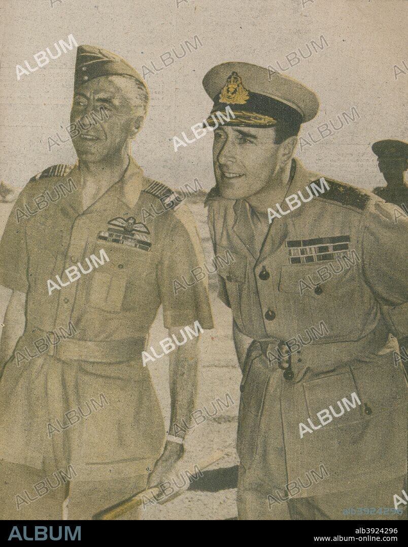 'Supreme Allied Commander S.E. Asia', 1943-44. Admiral of the Fleet Louis Francis Albert Victor Nicholas Mountbatten, 1st Earl Mountbatten of Burma with (1900-1979) with Air Chief Marshal Sir R. Pierse. From The War Illustrated Volume 7 edited by Sir John Hammerton. [The Amalgamated Press Ltd, London, 1943-44].