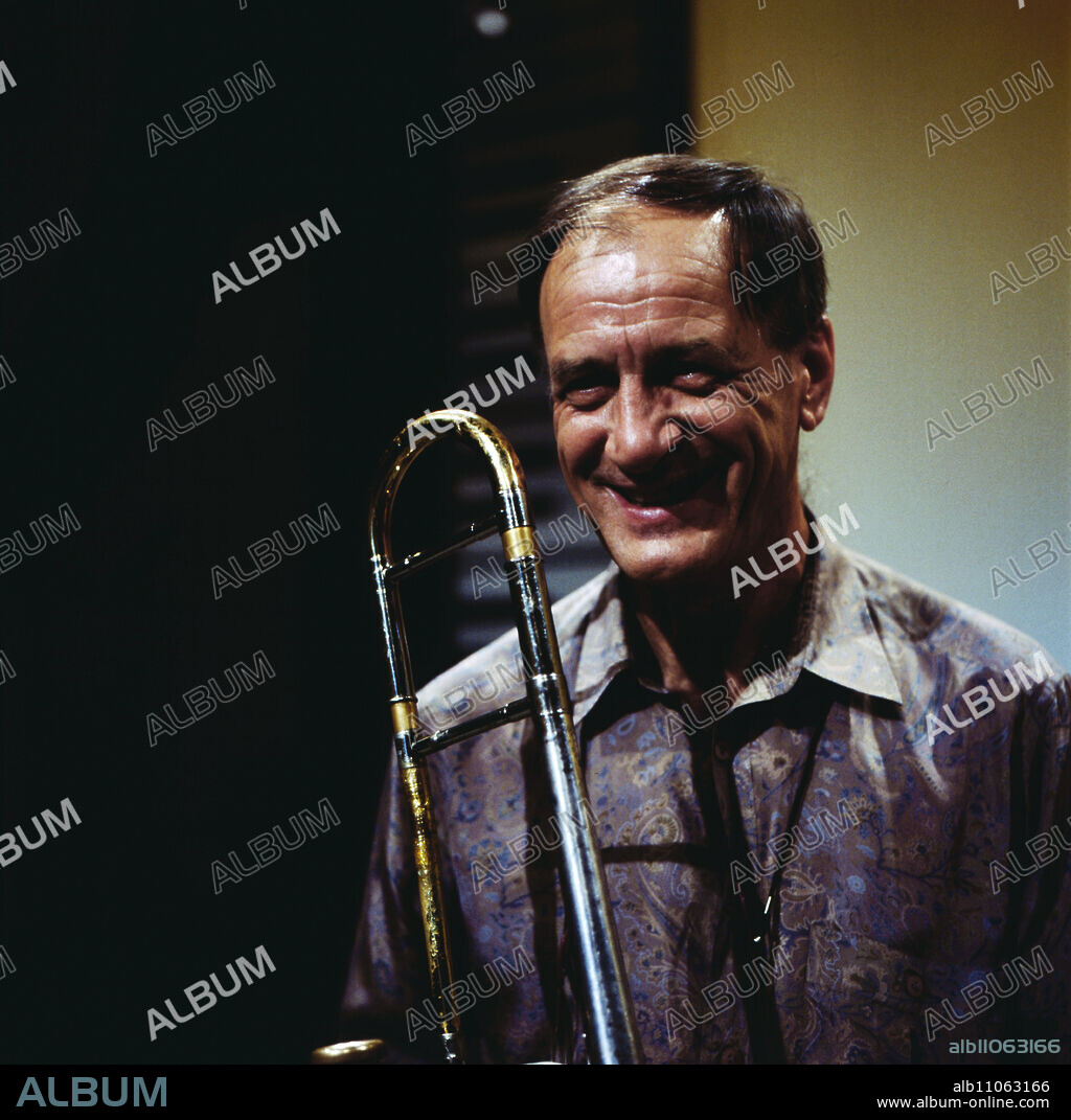 Albert Mangelsdorff, German jazz musician, trombonist, famous for his multiphonics in trombone playing, portrait from 1987.