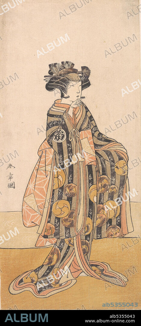 SHUNSHO. Yoshizawa Iroha as a Woman (Tomoe Gozen?) Standing on the Bank, 1774 or 1775.