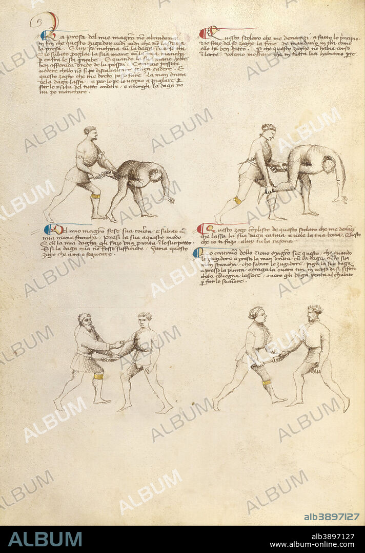 FIORE FURLAN DEI LIBERI DA PREMARIACCO. Combat with Dagger. Date/Period: Ca. 1410. Folio. Tempera colors, gold leaf, silver leaf, and ink on parchment. Height: 279 mm (10.98 in); Width: 206 mm (8.11 in).
