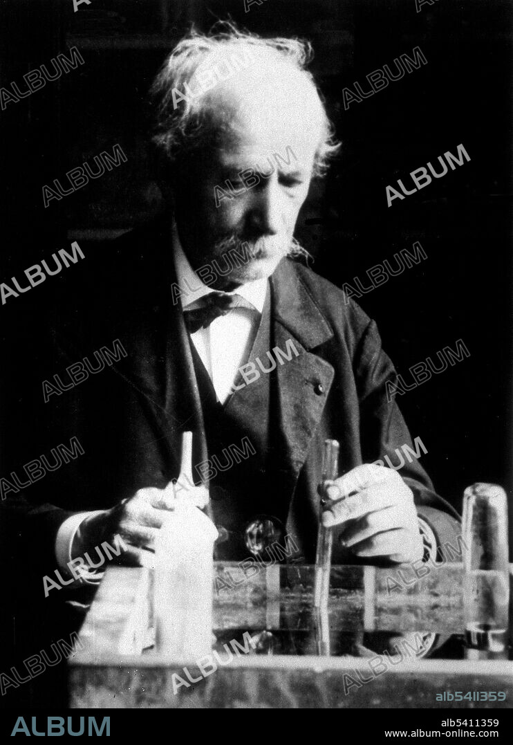 Pierre Eugène Marcellin Berthelot (October 25, 1827 - March 18, 1907) was a French chemist and politician noted for the Thomsen-Berthelot principle of thermochemistry which argued that all chemical changes are accompanied by the production of heat and that processes which occur will be ones in which the most heat is produced. He synthesized many organic compounds from inorganic substances and disproved the theory of vitalism. He is considered as one of the greatest chemists of all time. The fundamental conception that underlay all Berthelot's chemical work was that all chemical phenomena depend on the action of physical forces which can be determined and measured. He proved that organic compounds can be formed by ordinary methods of chemical manipulation and obey the same principles as inorganic substances. He died suddenly, immediately after the death of his wife. Photographed by Henri Manuel, undated.