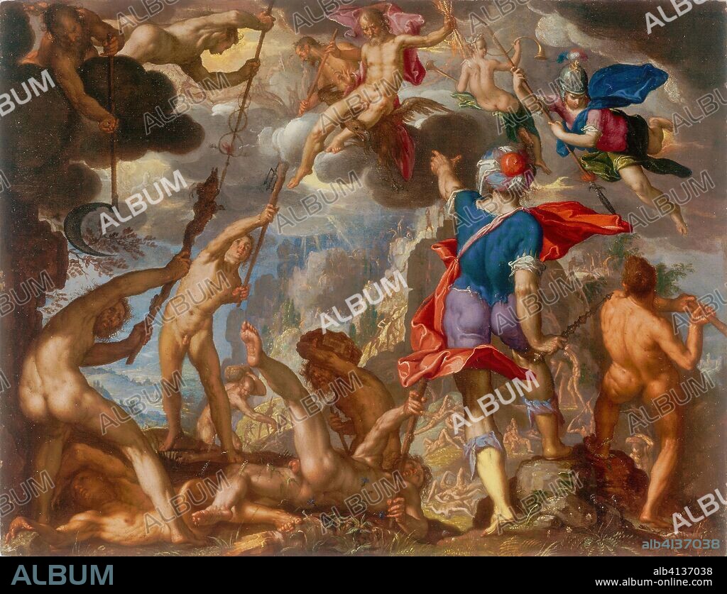 The Battle between the Gods and the Giants. Joachim Antonisz. Wtewael; Dutch, c. 1566-1638. Date: 1603-1613. Dimensions: 6 1/8 × 8 in. (15.6 × 20.3 cm). Oil on copper. Origin: Netherlands.