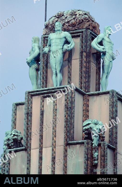 Brussels - Bruxelles (Belgium), Palais Stoclet, Avenue de Tervueren 275. (built 1905-11 for the banker Adolph Stoclet; Arch.: Josef Hoffmann). Exterior view; Detail: Top of the Tower.