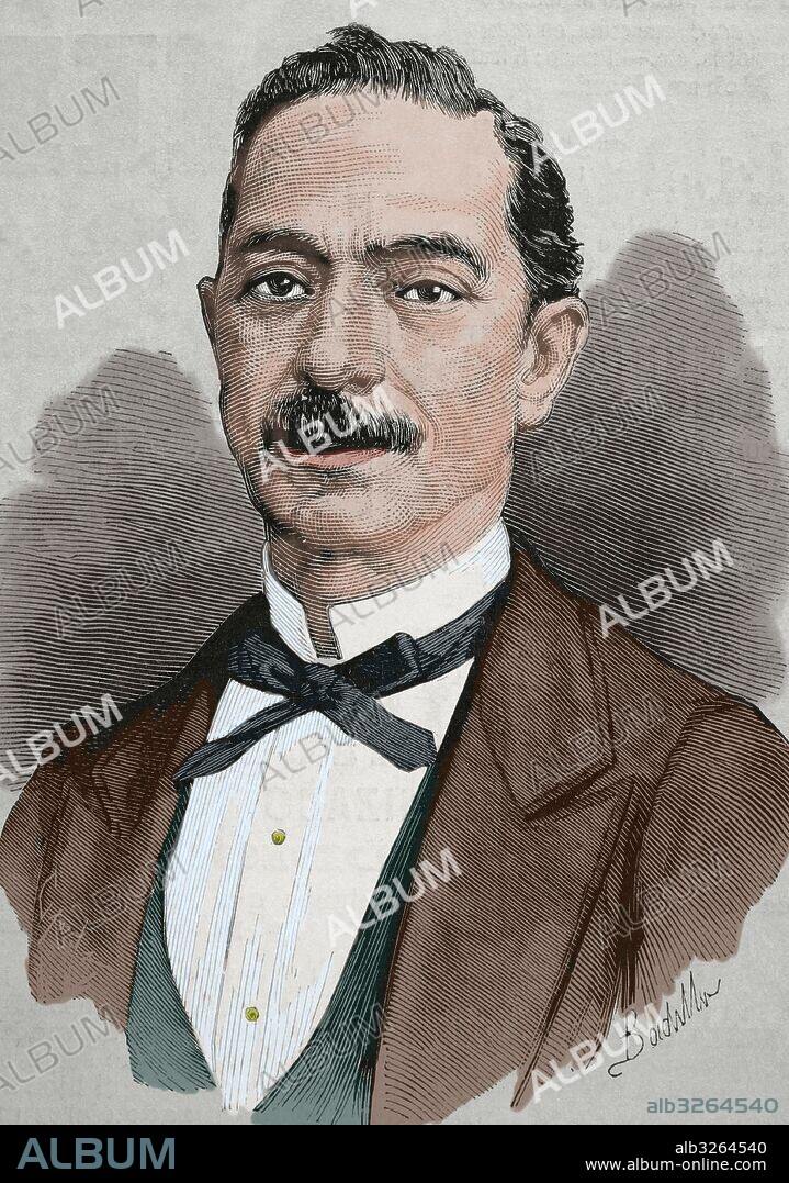 Raimundo de Miguel y Navas (1816-1878). Catedrático español de Retórica y Poética, distinguido humanista y poeta. Grabado coloreado. "La Ilustración Española y Americana", 1878.