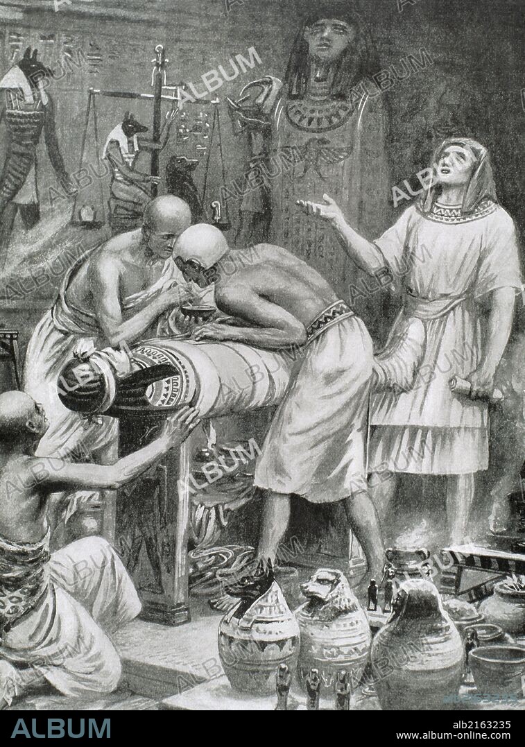 ROBERT AMBROSE DUDLEY. Mummification. Anciet Egypt. Engraving. 19th century.