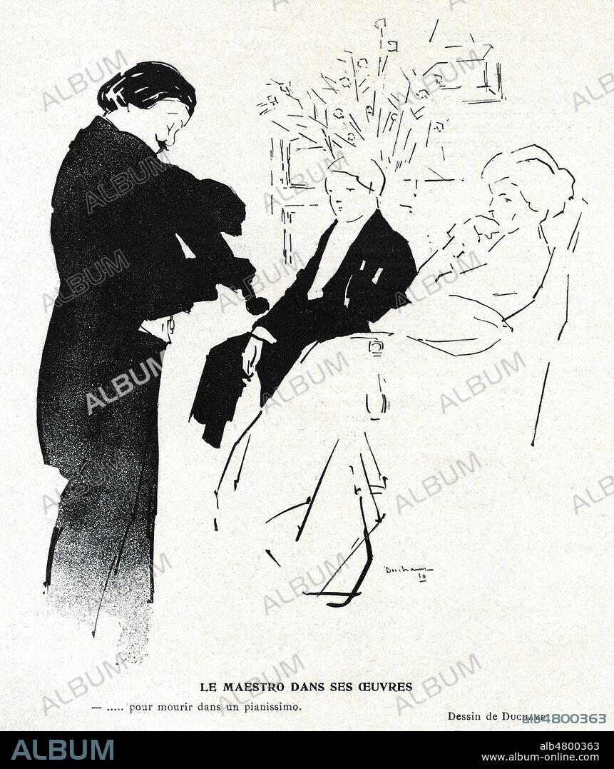 Le maestro dans ses oeuvres... pour moutrir sans un pianissimo. Caricature de Marcel DUCHAMP (1887-1968) pour Le Courrier francais du 12 mars 1910. ADAGP. Credit : Collection Dixmier/Kharbine-Tapabor.