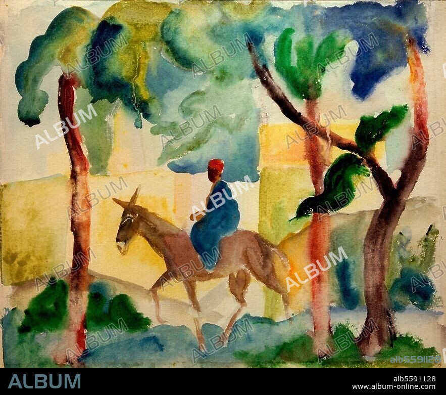 AUGUST MACKE. Macke, August 1887-1914. "Eselsreiter" (Man riding on a donkey), 1914. Water colour on paper, 24.5 × 30.5 cm. Sotheby's London. 6th October 1999.