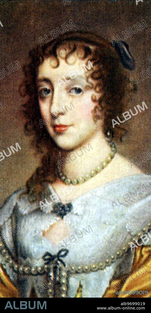 Henrietta Maria (Reigned 1609 - 69. From the painting after Vandyck; National Portrait Gallery). Henrietta Maria English (French-born) wife of Charles II of England; daughter of Henry IV of France _1609-1669.