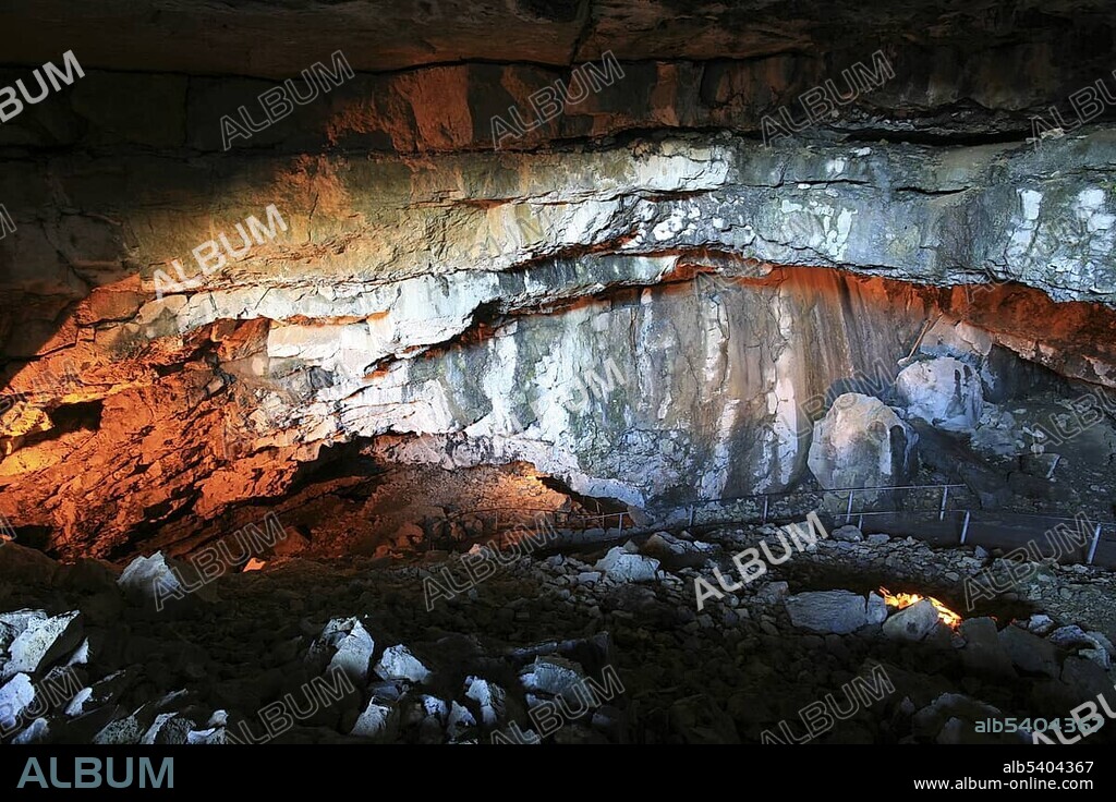 Prehistoric Cave of Wildkirchli with Neandertal findings on Ebenalp mountain, Alpstein mountain range, Appenzell, Switzerland
