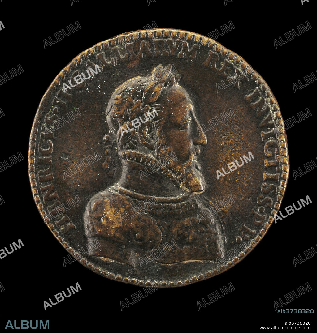 ETIENNE DELAUNE. Henri II, 1519-1559, King of France 1547 [obverse]. Dated: 1552. Dimensions: overall (diameter): 5.3 cm (2 1/16 in.)  gross weight: 32.86 gr (0.072 lb.)  axis: 6:00. Medium: bronze.